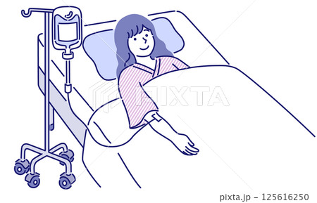 点滴を受けてリラックスする女性のシンプルなベクターイラスト 点滴を受けてリラックスする女性のシンプルなベクターイラスト 125616250