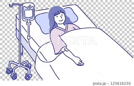 一位婦女接受靜脈滴注後放鬆的簡單向量插圖 125616250