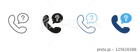 Phone With Question Mark Icon Set. Customer Support, Inquiry, And Helpline Communication Symbol Collection. Assistance And Information Request. Isolated Vector Illustration 125616386