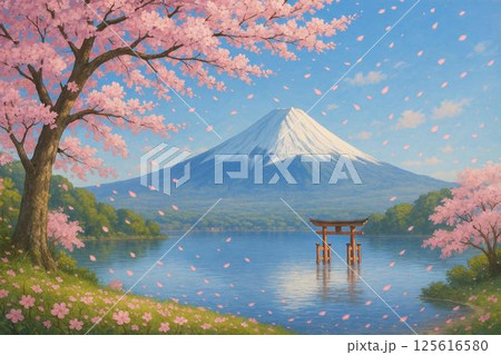富士山と桜の風景 富士山と桜の風景 125616580