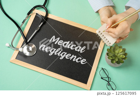 Medical negligence concept. Situation where a healthcare professional or medical provider fails to provide the standard of care that is expected, leading to harm or injury to a patient. Notes 125617095