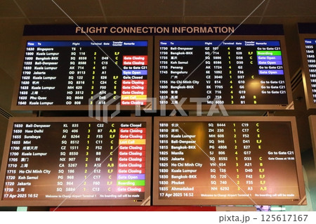 出発を待つ、空港の電光掲示板 125617167