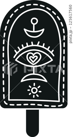 groovy ice cream, groovy boho popsicle in doodle glyph style. Colorful popsicle with whimsical eye and heart design. groovy ice cream, groovy boho popsicle in doodle glyph style. Colorful popsicle with whimsical eye and heart design. 125617560