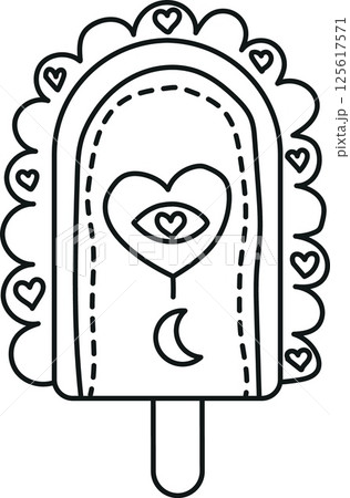 groovy ice cream, groovy boho popsicle in line style. Colorful ice cream popsicle with heart and moon design. 125617571