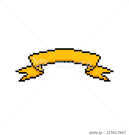 Vector pixel illustration of yellow retro ribbon with black outline. 125617667