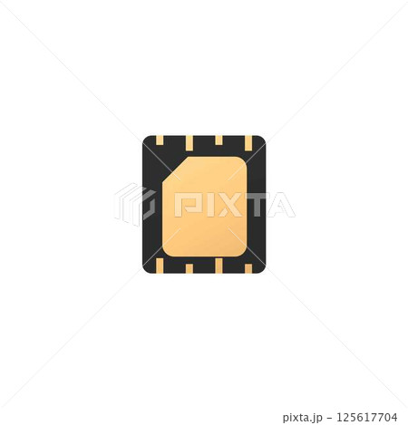 Sim card vector icon, GSM wireless microchip for mobile smartphone, subscriber identity module black and golden design Sim card vector icon, GSM wireless microchip for mobile smartphone, subscriber identity module black and golden design 125617704