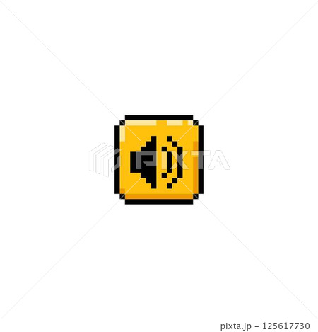 Menu ui button with sound symbol pixel vector icon, speaker volume yellow square shape with loudspeaker, audio signal Menu ui button with sound symbol pixel vector icon, speaker volume yellow square shape with loudspeaker, audio signal 125617730