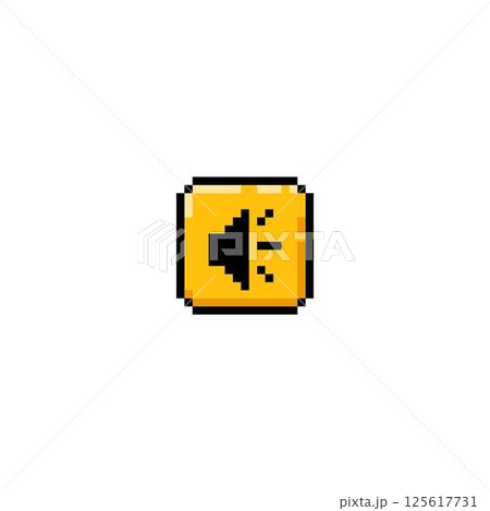 Pixel icon of yellow sound button, game interface. Pixel icon of yellow sound button, game interface. 125617731
