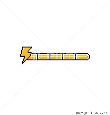 Pixel game indicator yellow bar with lightning. 8 bit power, energy or strength icon. 125617733