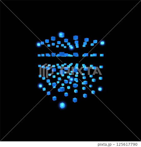 Vector illustration of technology background with glowing neon blue cubes. Data cores. Vector illustration of technology background with glowing neon blue cubes. Data cores. 125617790