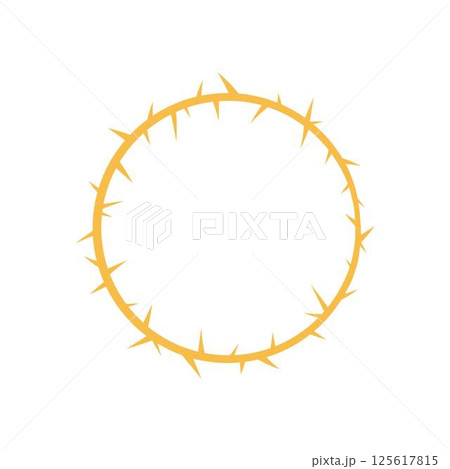 Barbwire circle frame, thorny orange round line border, vector barb rusty stripe, torn stem with spikes, gothic element 125617815