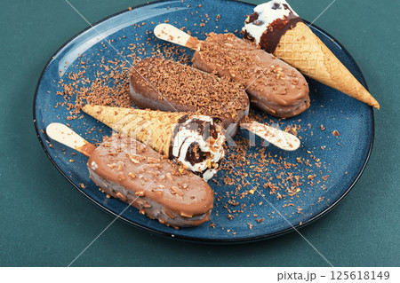 Assorted ice creams on stick. Assorted ice creams on stick. 125618149