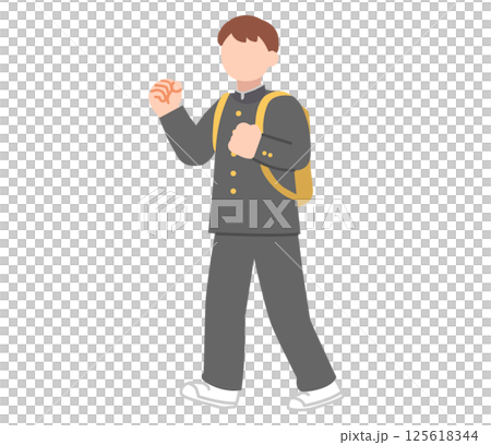 一名身穿制服的男學生擺出握拳姿勢 125618344