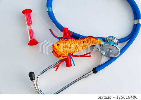 Healthcare and medical concept human pancreas and hourglass 125618400