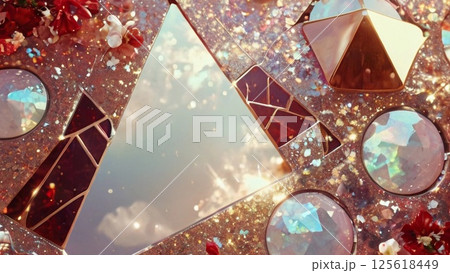 キラキラの金箔が背景になったアールデコパーティクルな青色カード背景デザイン 125618449