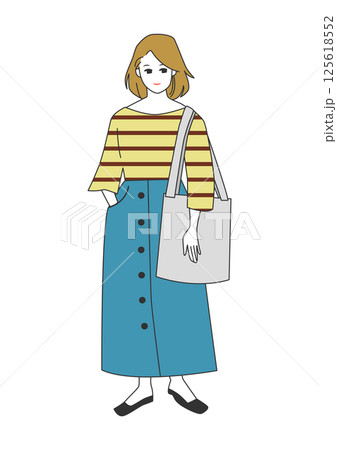 人物イラスト：おしゃれな女性の全身ポーズ 125618552