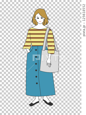 人物イラスト：おしゃれな女性の全身ポーズ 125618552