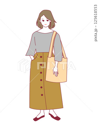 人物イラスト：おしゃれな女性の全身ポーズ 125618553