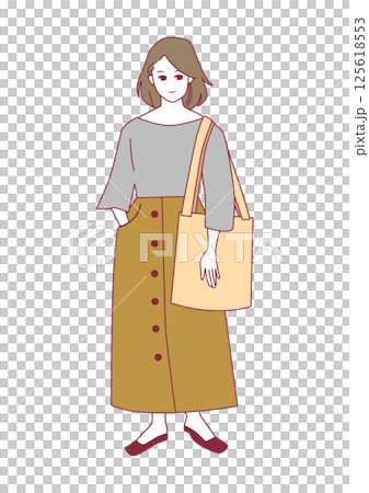 人物イラスト：おしゃれな女性の全身ポーズ 125618553