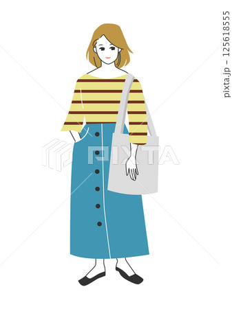 人物イラスト：おしゃれな女性の全身ポーズ 125618555