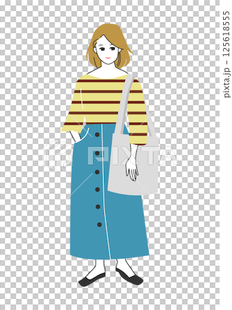 人物イラスト：おしゃれな女性の全身ポーズ 125618555