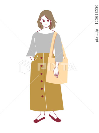人物イラスト：おしゃれな女性の全身ポーズ 125618556