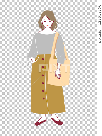 人物イラスト：おしゃれな女性の全身ポーズ 125618556