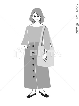 人物イラスト：おしゃれな女性の全身ポーズ 125618557