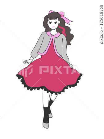 人物イラスト：おしゃれな女性の全身ポーズ 125618558