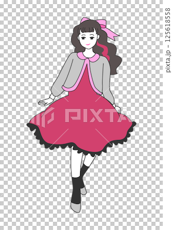 人物イラスト：おしゃれな女性の全身ポーズ 125618558