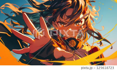 躍動感あふれる白髪の美少女キャラクター・アニメスタイルのファンタジーイラスト 125618723