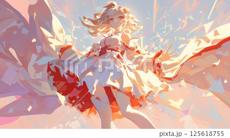 躍動感あふれる白髪の美少女キャラクター・アニメスタイルのファンタジーイラスト 125618755