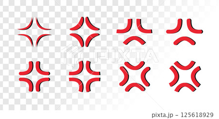 Manga red cross popping veins comic emblem. Anime anger or irritation symbols set. Angry anime manpu pictogram. Vector illustration Manga red cross popping veins comic emblem. Anime anger or irritation symbols set. Angry anime manpu pictogram. Vector illustration 125618929