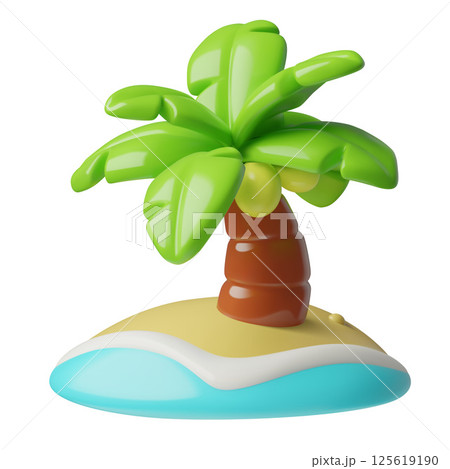 Palm tree on the beach of tropical paradise island 3d icon 125619190