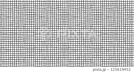 Check pattern seamless background with hand drawn black lines on white. Rough grid texture with square checker layout in vector. Ideal for print, fabric, or stationery. To use, drag to swatches panel 125619452