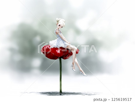 花の上に座るポピーの妖精のイラスト素材 125619517