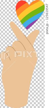 Hand Making Mini Heart Gesture with Rainbow Heart Above Isolated on White. Colorful LGBTQ+ Pride Month Symbol Celebrating Love, Equality, and Inclusion Hand Making Mini Heart Gesture with Rainbow Heart Above Isolated on White. Colorful LGBTQ+ Pride Month Symbol Celebrating Love, Equality, and Inclusion 125619547