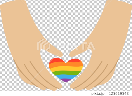 Hands Forming Heart Shape Around Rainbow Heart Isolated on White. LGBTQ+ Pride Symbol Celebrating Love, Inclusion, and Diversity. Colorful Vector Illustration for Pride Month and Equality Themes Hands Forming Heart Shape Around Rainbow Heart Isolated on White. LGBTQ+ Pride Symbol Celebrating Love, Inclusion, and Diversity. Colorful Vector Illustration for Pride Month and Equality Themes 125619548
