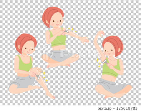 Illustration set of a woman removing hair with a razor 125619783