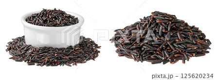 Black rice in ceramic bowl isolated on white background with full depth of field Black rice in ceramic bowl isolated on white background with full depth of field 125620234