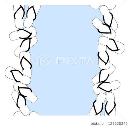 Flip flops summer shoes frame seamless vertical border template for text. Vector graphic line ink illustration. for package, vacation design, fabric and textile. 125620243