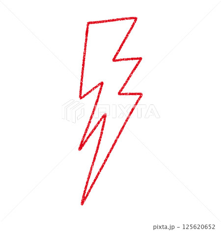Red Hand-drawn doodle elements lightning, thunderbolt sketchy crayon scribble style with rock vibe. Flat vector illustration isolated on white background. 125620652