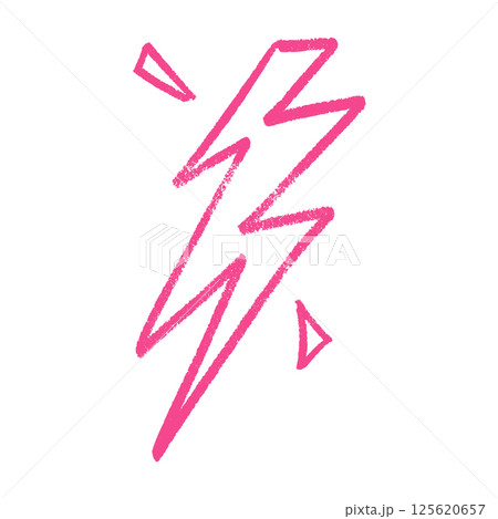 Pink outline Lightning drawn electric energy flash. Hand-sketched thunder bolt doodle icon. Flat vector illustration isolated 125620657