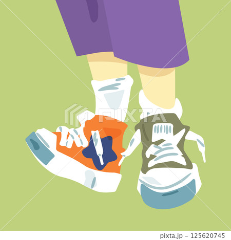 Mismatched Cartoon Sneakers On Feet Mismatched Cartoon Sneakers On Feet 125620745