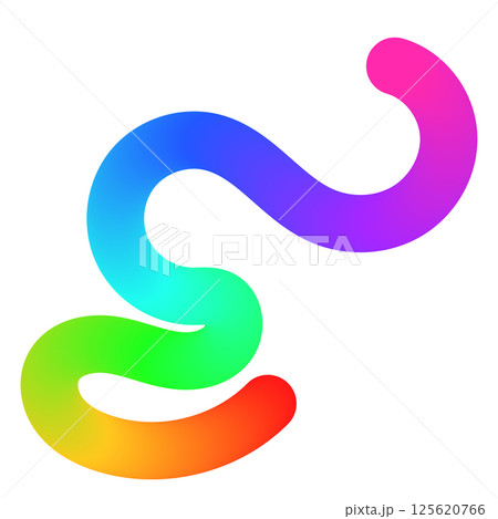 Abstract wavy gradient lines with playful squiggle shapes, colorful ribbon elements, geometric doodle pattern, and fluid 3D design. Flat vector illustration isolated on white background. 125620766