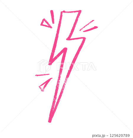 Pink outline Lightning drawn electric energy flash. Hand-sketched thunder bolt doodle icon. Flat vector illustration isolated 125620789