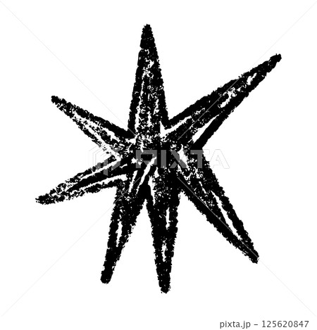 Hand-drawn star and heart icons with crayon, chalk, and scribble strokes. Playful doodle shapes for kids, music, and cartoon designs. Flat vector illustration isolated on white background. 125620847