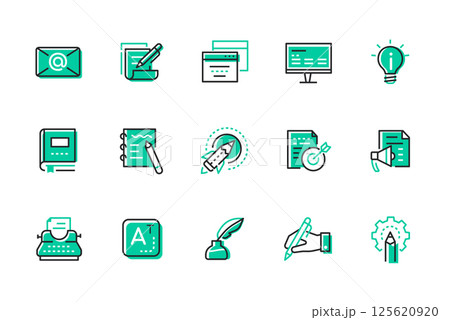Text information and communication - set of line design style icons 125620920