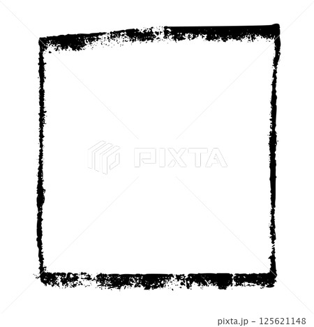 Hand-drawn rectangular frame with rough brush strokes, sketchy pencil and chalk outline, scribbled square border for design. Flat vector illustration isolated on white background. 125621148