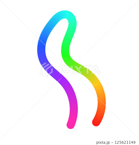 Abstract wavy lines with colorful gradient ribbon shapes, organic squiggle pattern, playful doodle elements in a 3D rainbow design. Flat vector illustration isolated on white background. 125621149